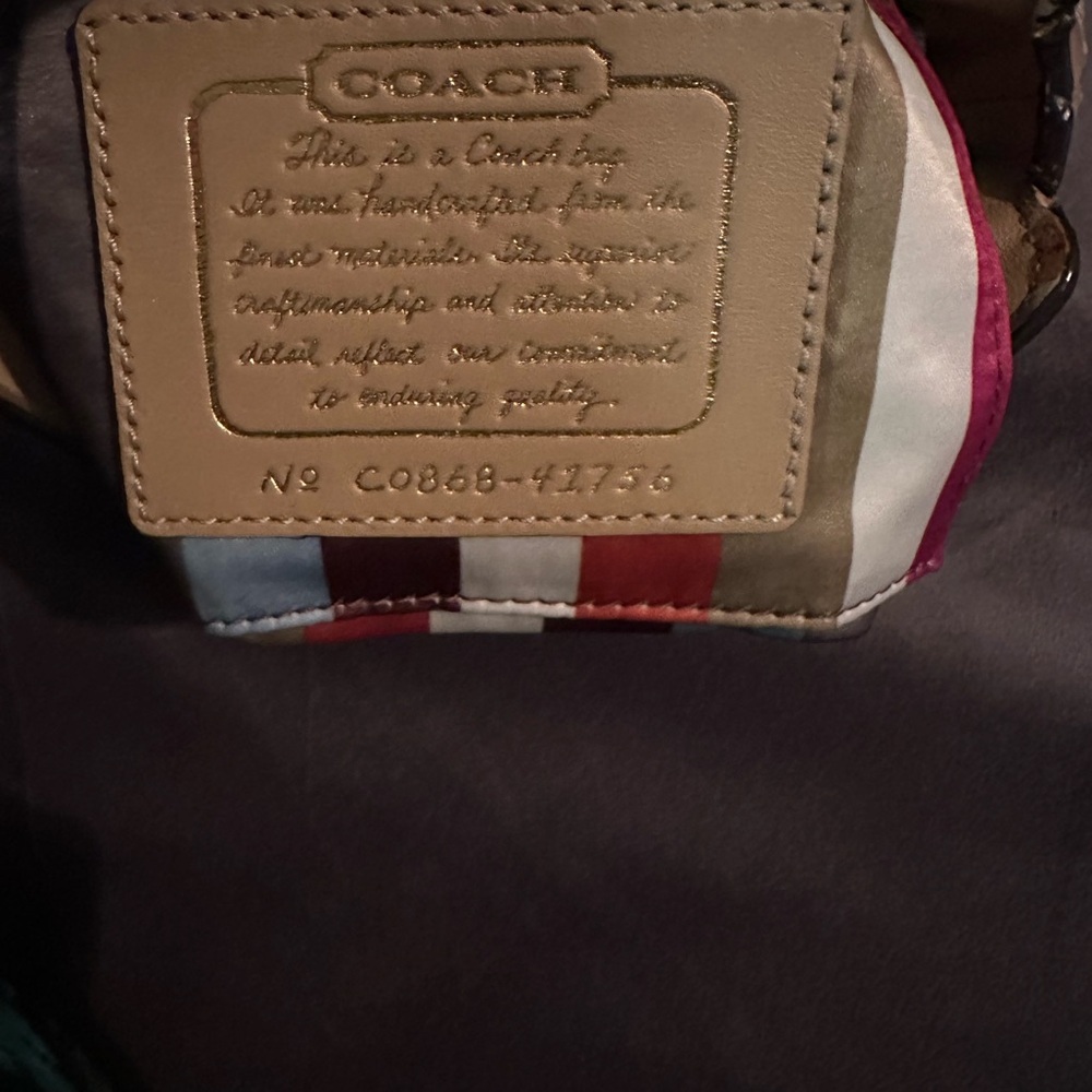 Coach Women's Tan Signature Fabric Leather Trim Turn Lock Minibag/Wristlet - Picture 6 of 16